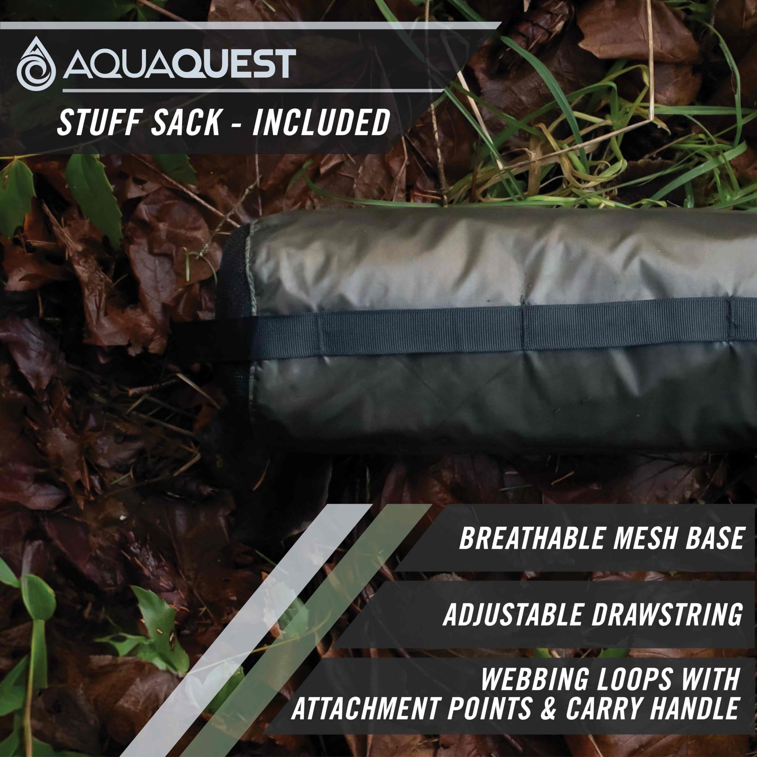 AquaQuest Defender Tarp braced corners facilitate storm-secure setups for quick shelter