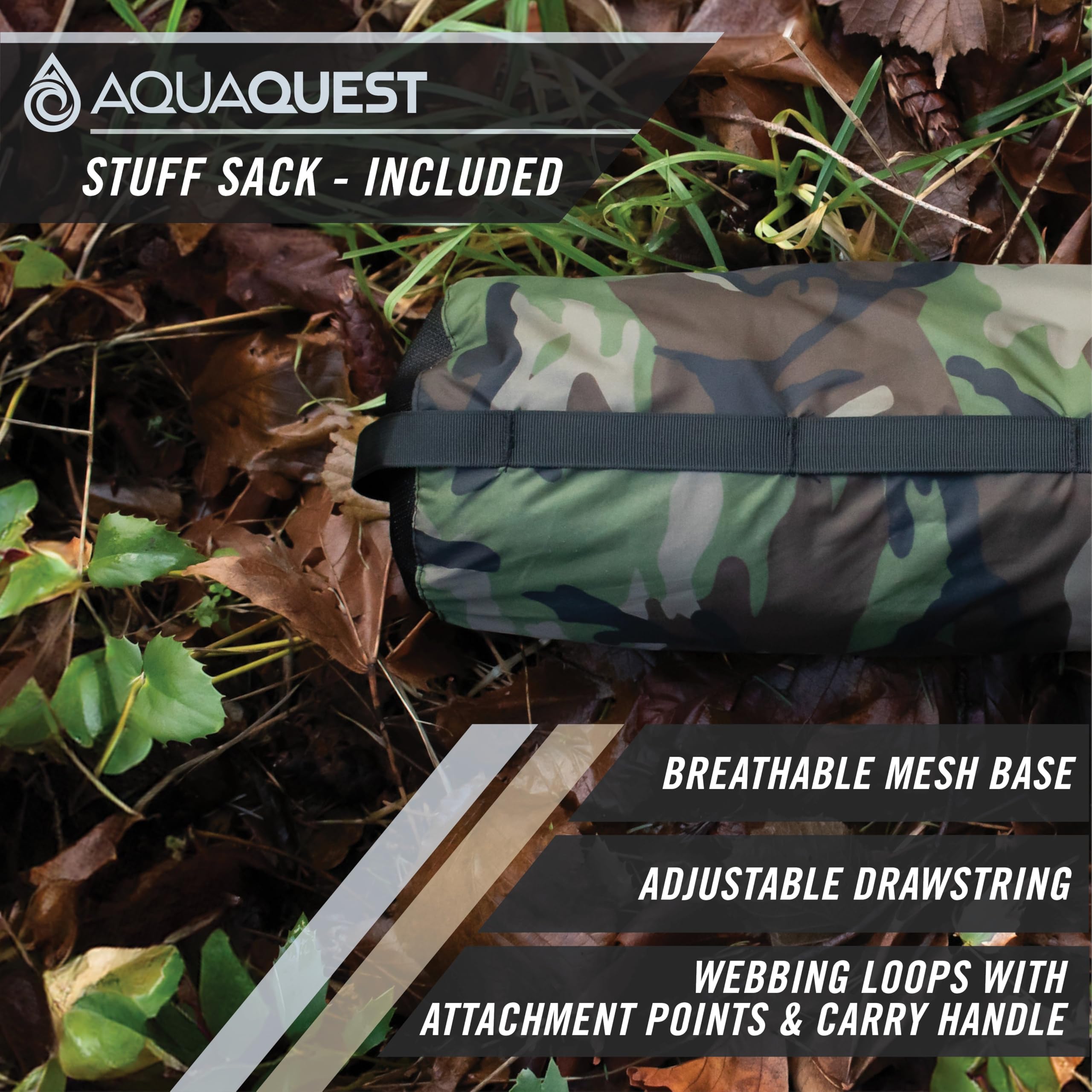 AquaQuest Defender Tarp braced corners pitching for storm-stable shelter