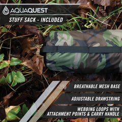 AquaQuest Defender Tarp braced corners pitching for storm-stable shelter
