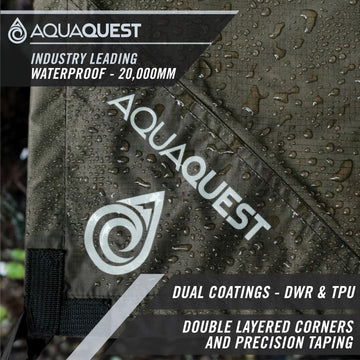 AquaQuest Defender Tarp seam-taped edges reinforce leak resistance in storm conditions.