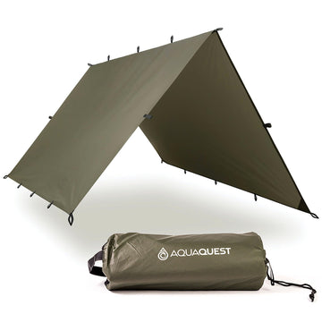 AquaQuest Defender Tarp exterior demonstrates 20,000 mm waterproof rating for severe rain protection.
