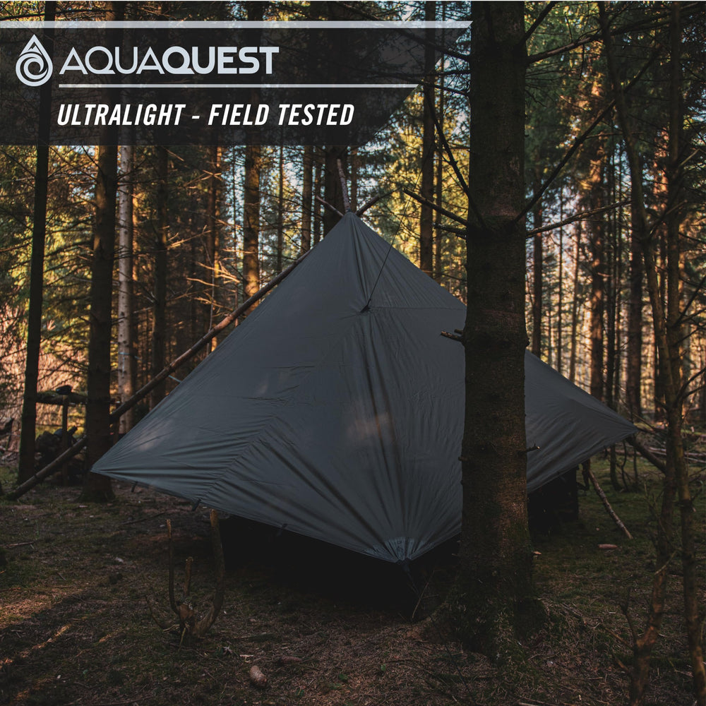AquaQuest Guide Tarp 243 ft² coverage supports versatile campsite setups
