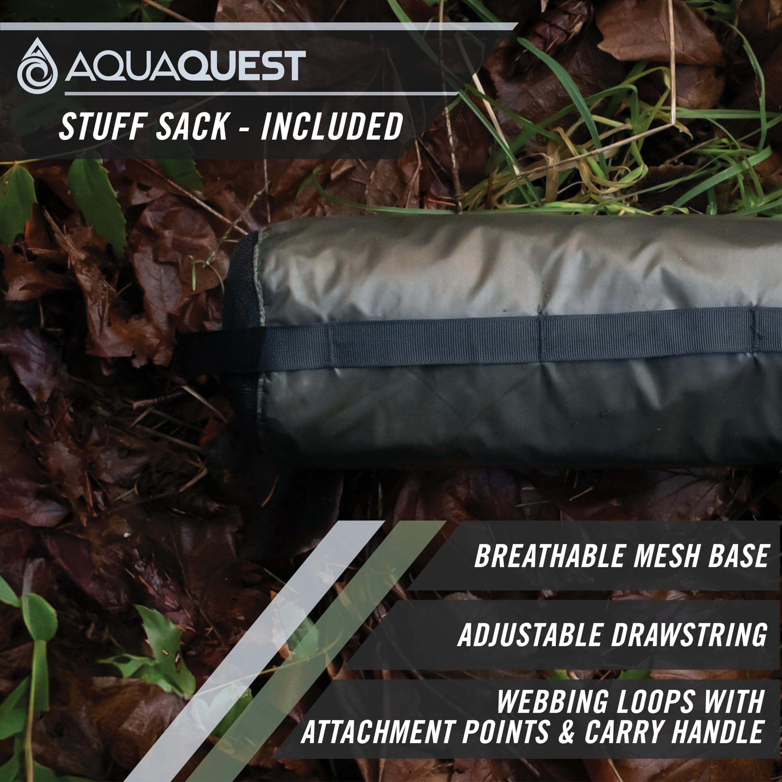 AquaQuest Guide Tarp 40D ripstop fabric withstands rugged backpacking rain and spray