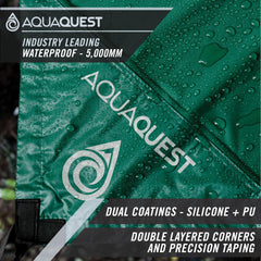 AquaQuest Guide Tarp pitched in A-frame for stable shelter against wind.