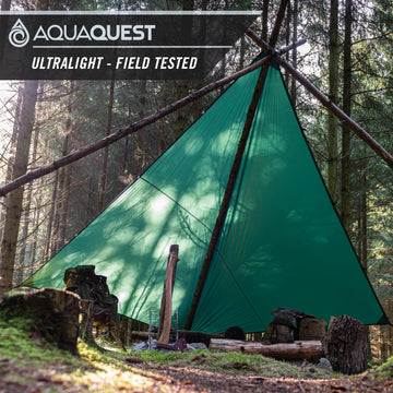 AquaQuest Guide Tarp seam-taped close-up highlighting durable 40D ripstop.