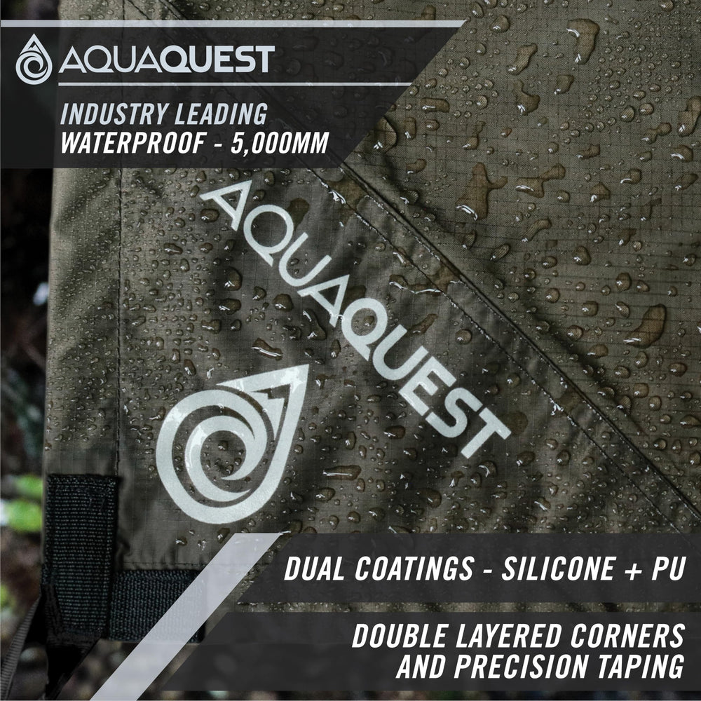 AquaQuest Guide Tarp pitched for stealthy lean-to setup offering wind protection
