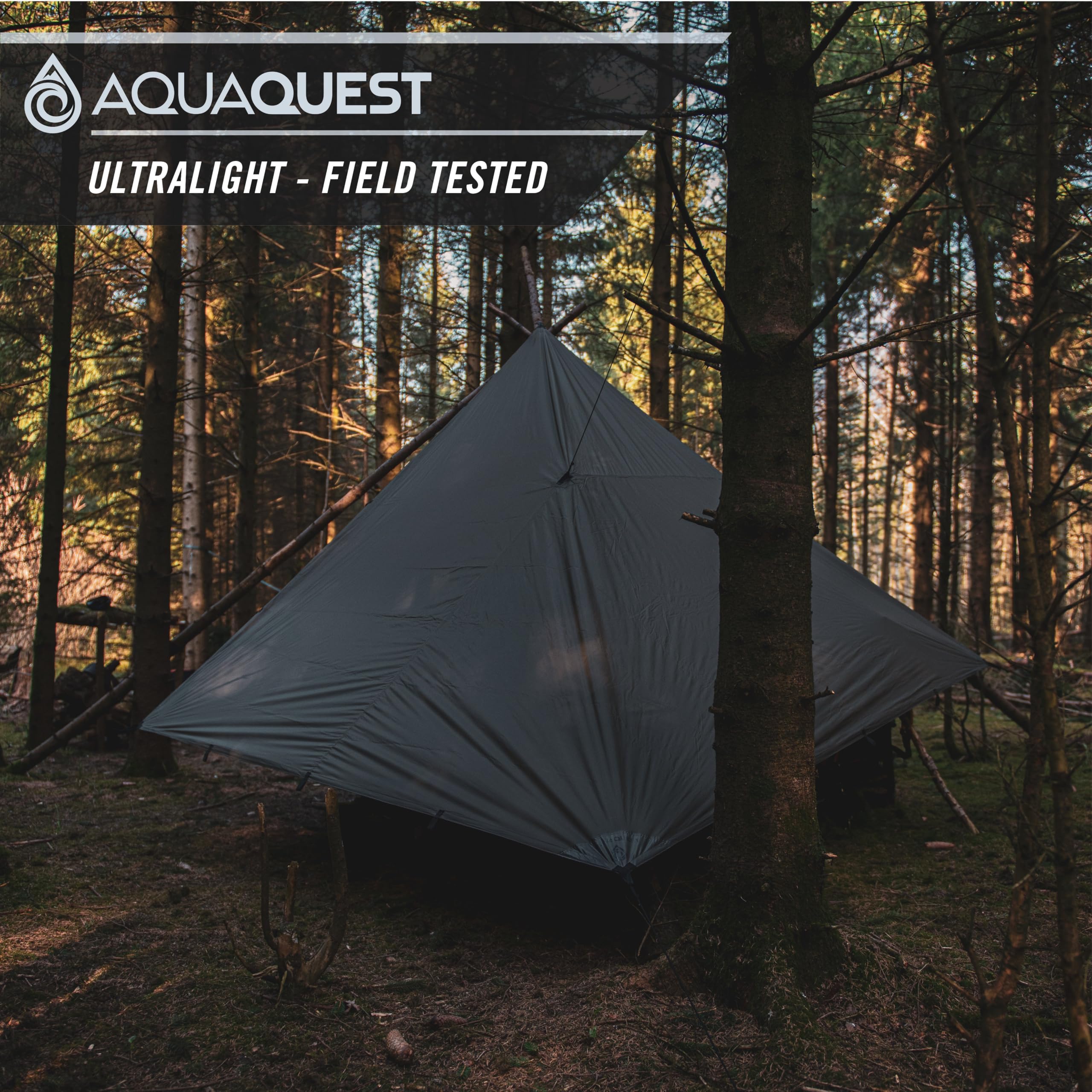 AquaQuest Guide Tarp with multiple tie-outs ensures stable pitches in changing conditions