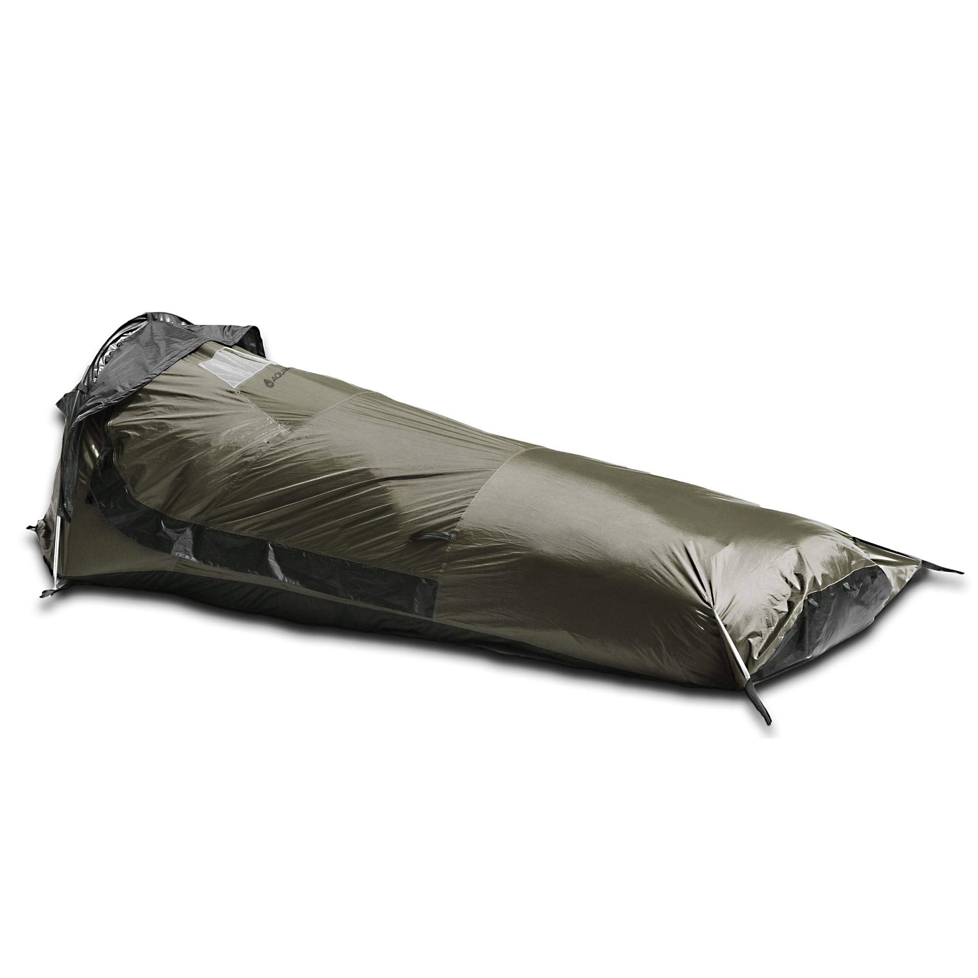AquaQuest Hideaway Bivy in olive drab, ultralight and compact for easy packing.