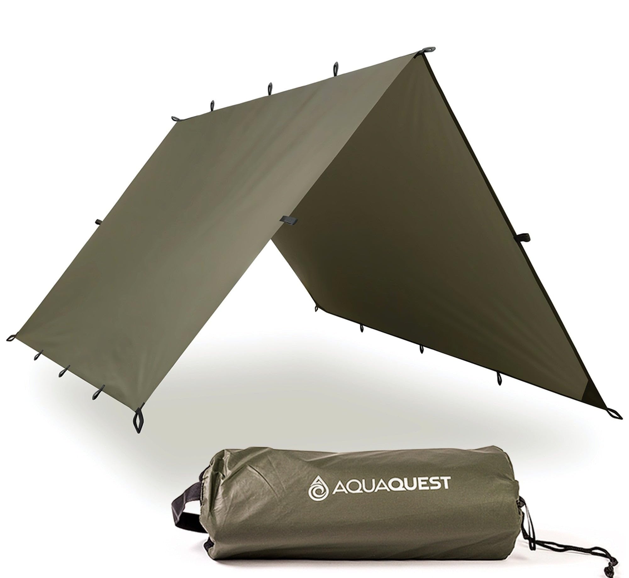 AquaQuest Safari Tarp pitching setup shows fast shelter deployment in changing conditions.
