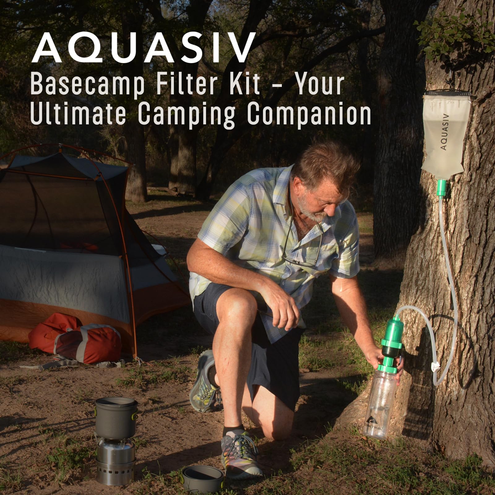 AQUASIV Basecamp Kit display with Kickstarter launch badge