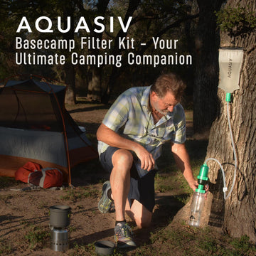 AQUASIV Basecamp Kit display with Kickstarter launch badge