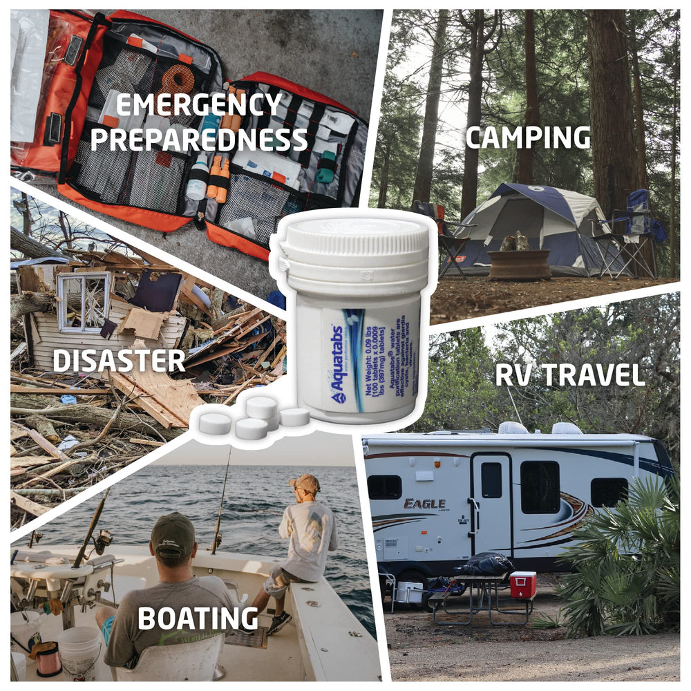 Aquatabs lightweight tablet bag emphasizing portable water purification when backpacking.