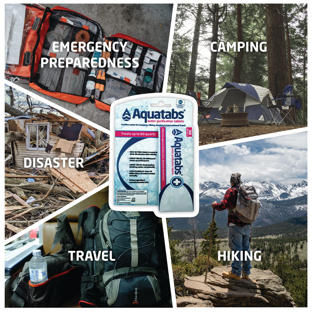 Compact Aquatabs 30-pack fits easily into camping gear