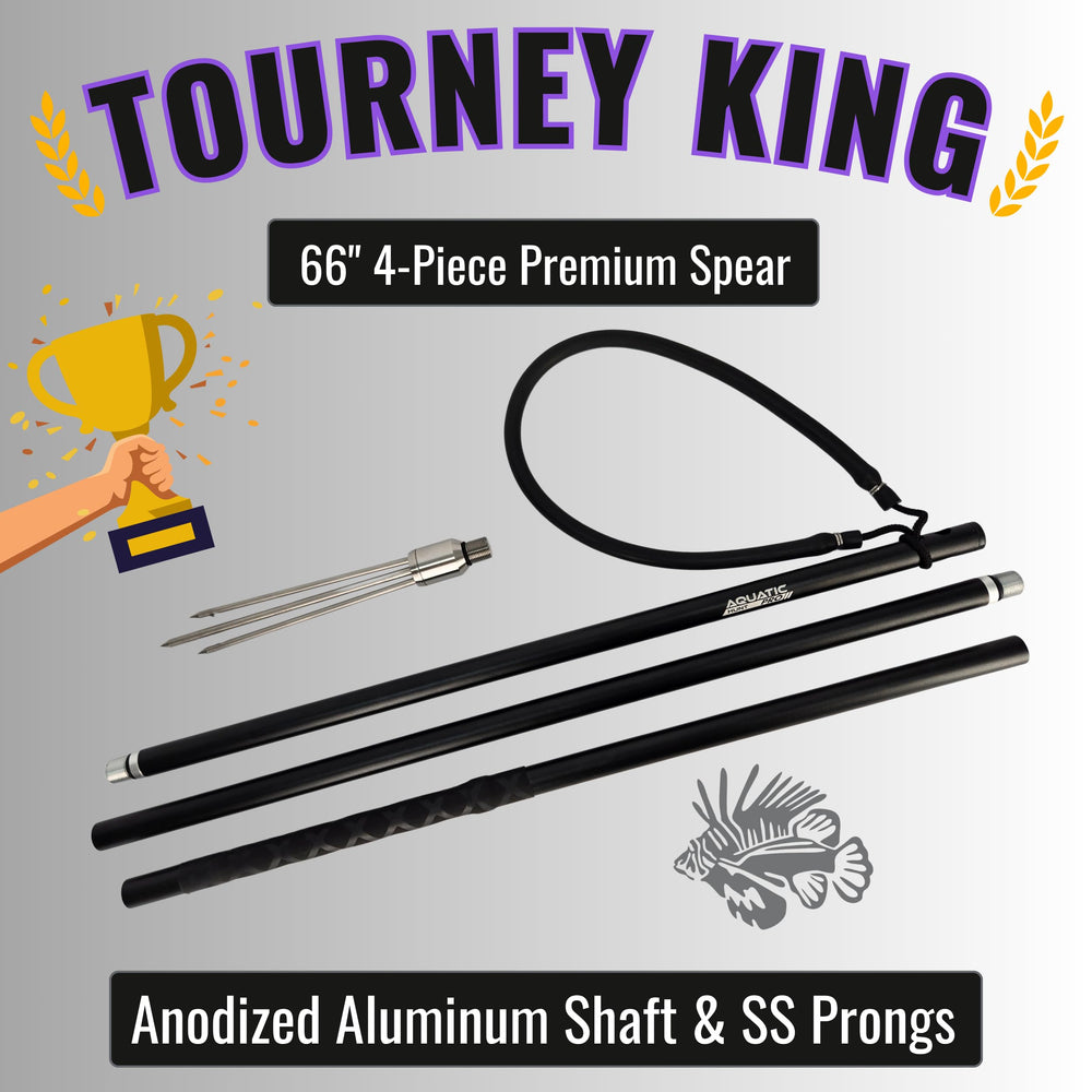 Aquatic Hunt Pro 66in in-line 3-prong tip highlights secure hold and fast release.