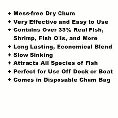 Aquatic Nutrition Mojo Dry chum bag demonstrates mess-free deployment for dock or boat use.