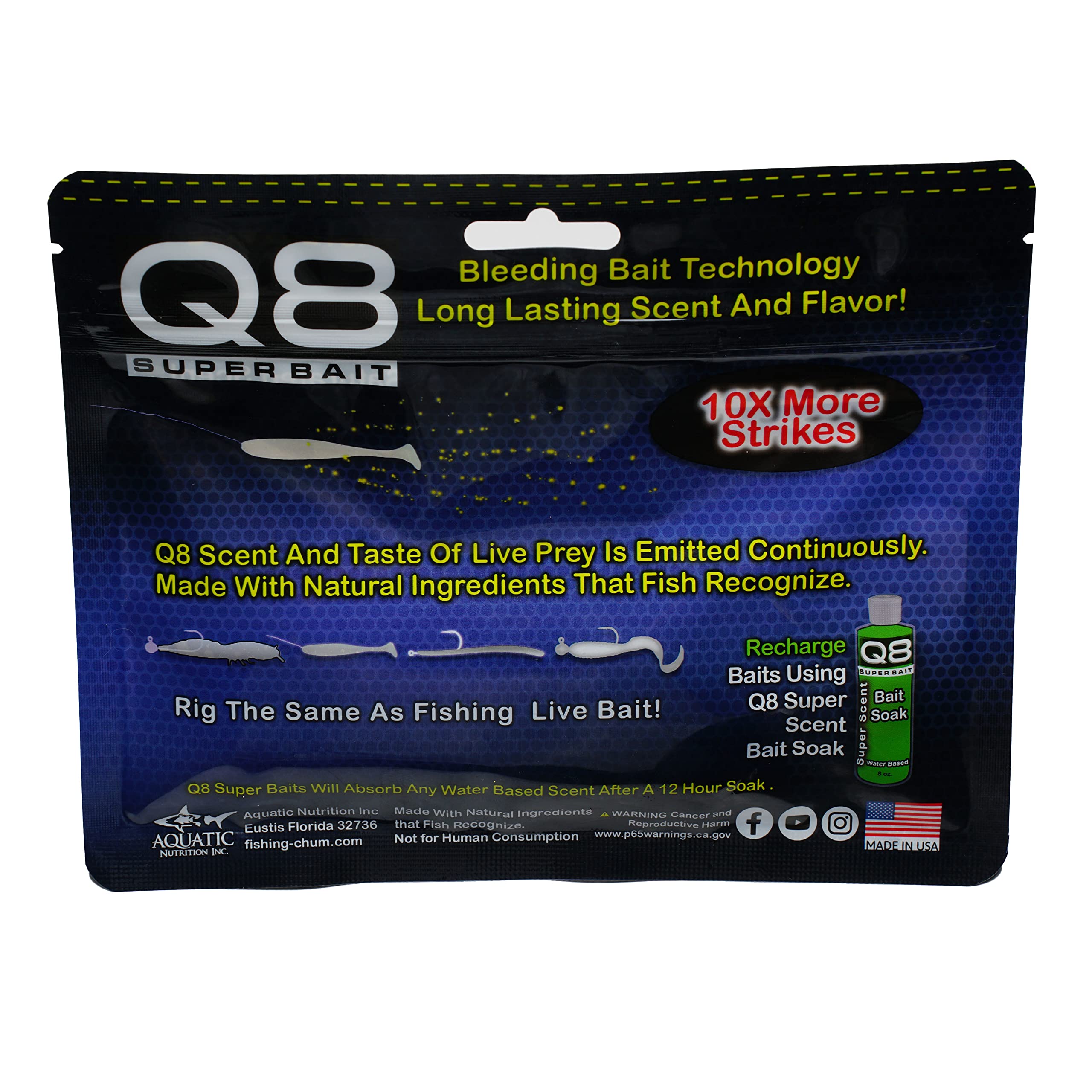 Aquatic Nutrition Q8 Lucky Penny close-up reveals bleeding bait technology for stronger attraction