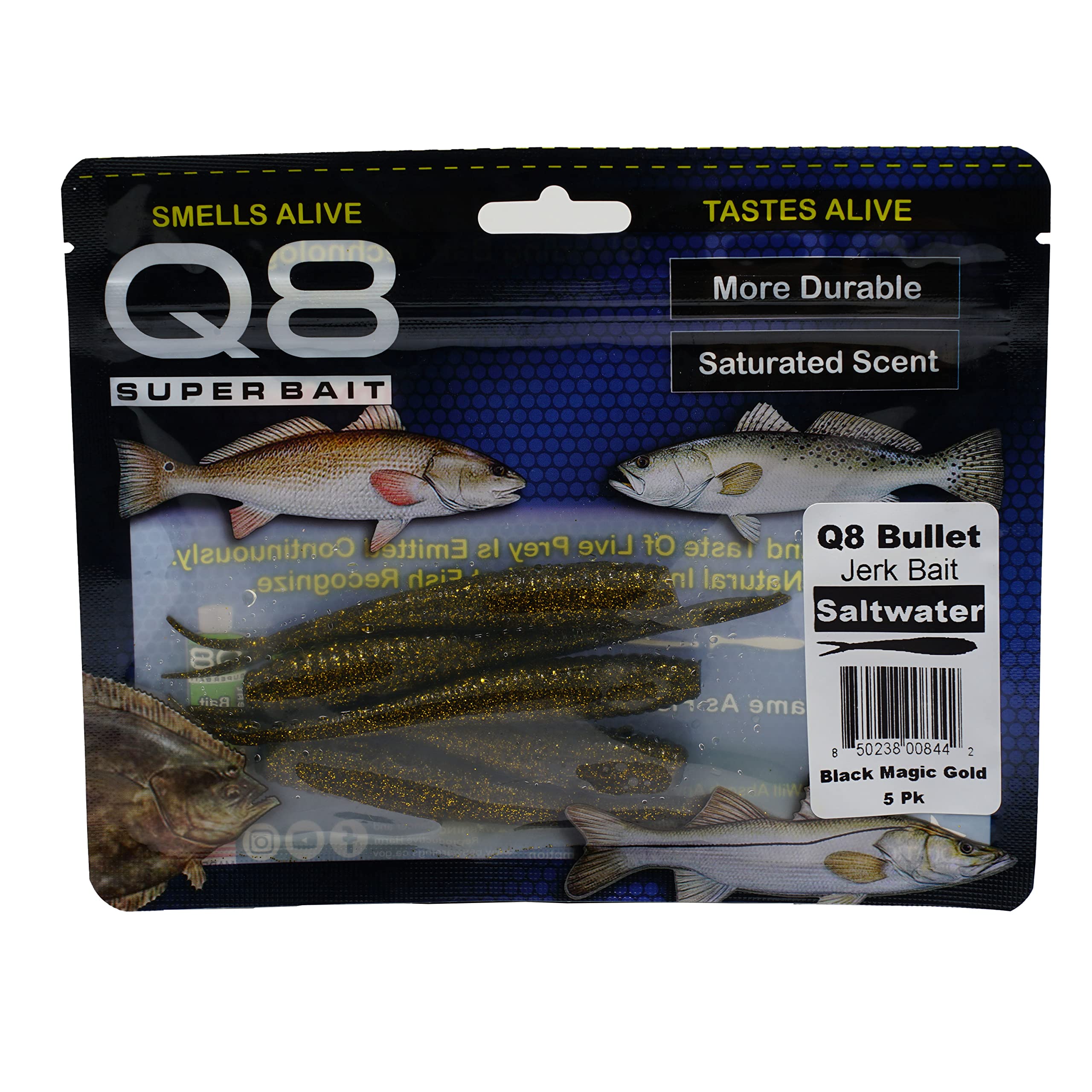 Aquatic Nutrition Q8 Super Bait Bullet Jerk Bait Black Magic packshot showing ready-to-use scent