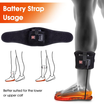 AQveriG heated insoles soft leg straps secure batteries for a stable fit.