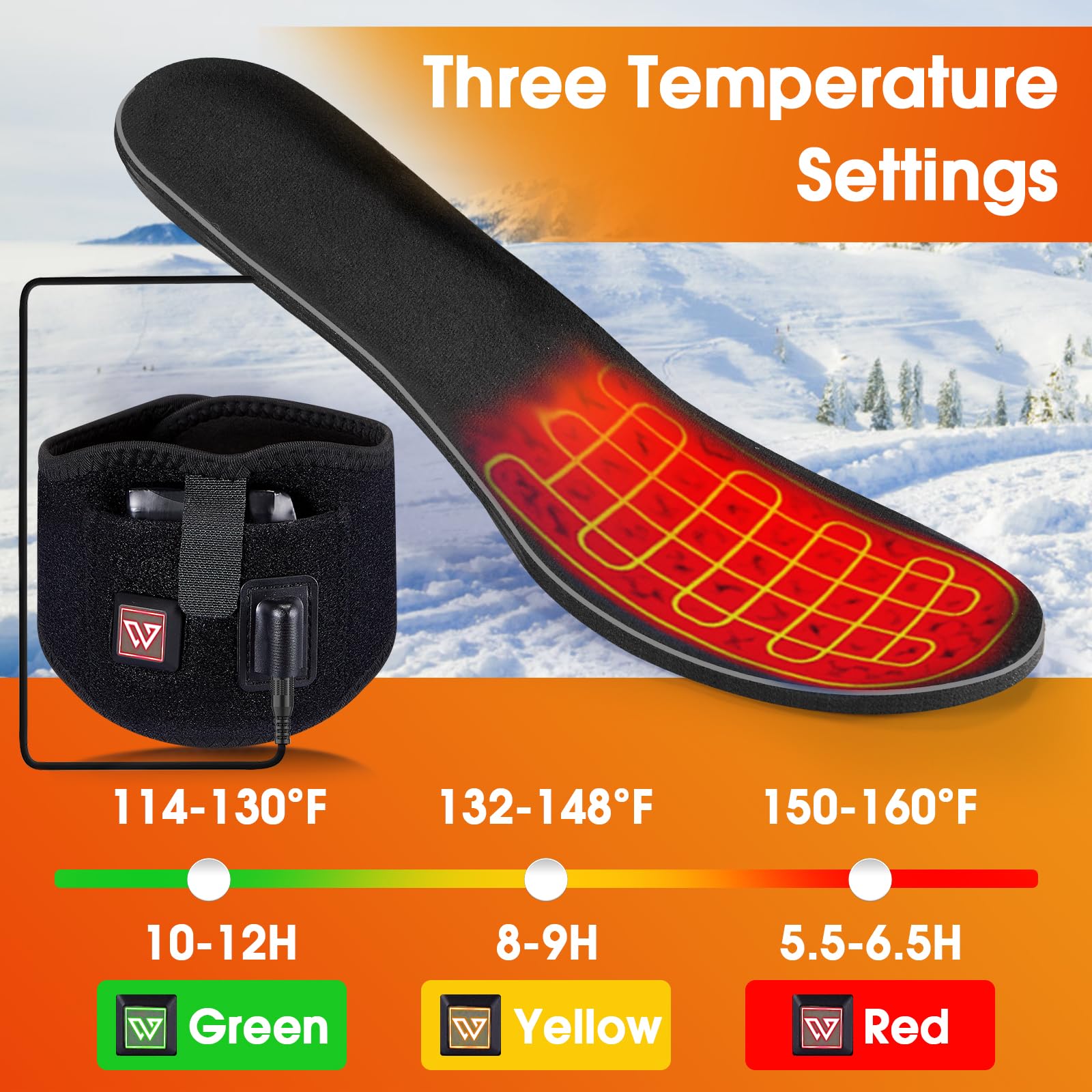 AQveriG heated insoles three-temperature control for customizable comfort.