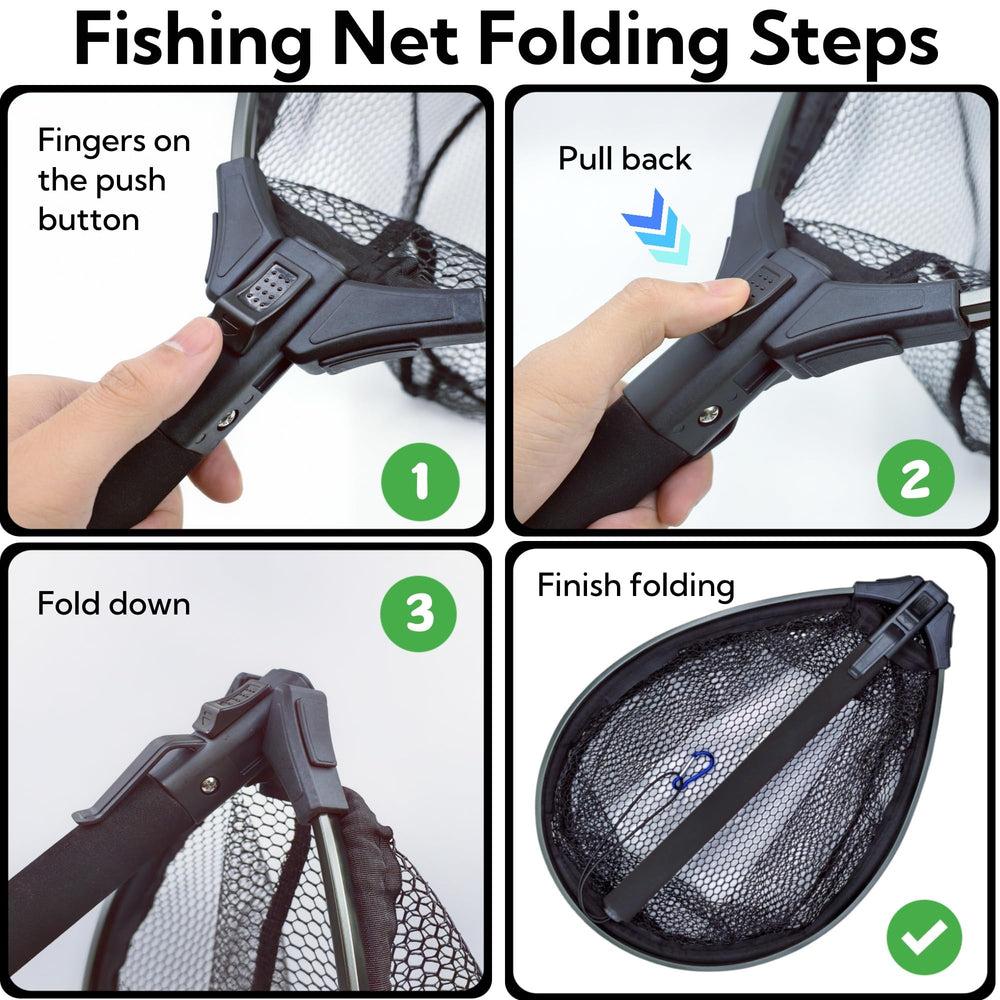 Foldable fishing net for easy storage and transport