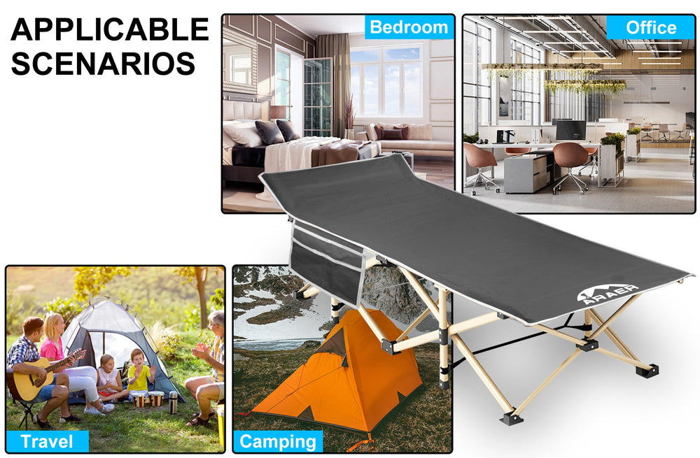 ARAER cot’s durable 600D fabric offers easy cleaning and long-lasting comfort.
