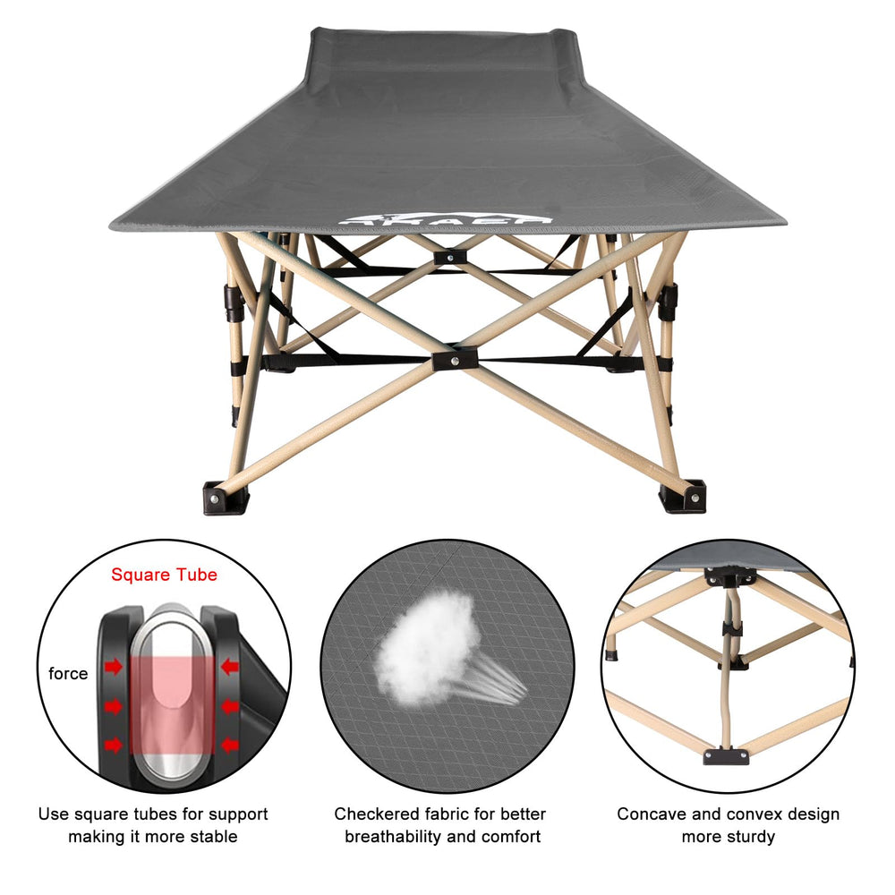 ARAER camping cot folds quickly for effortless setup and travel convenience.