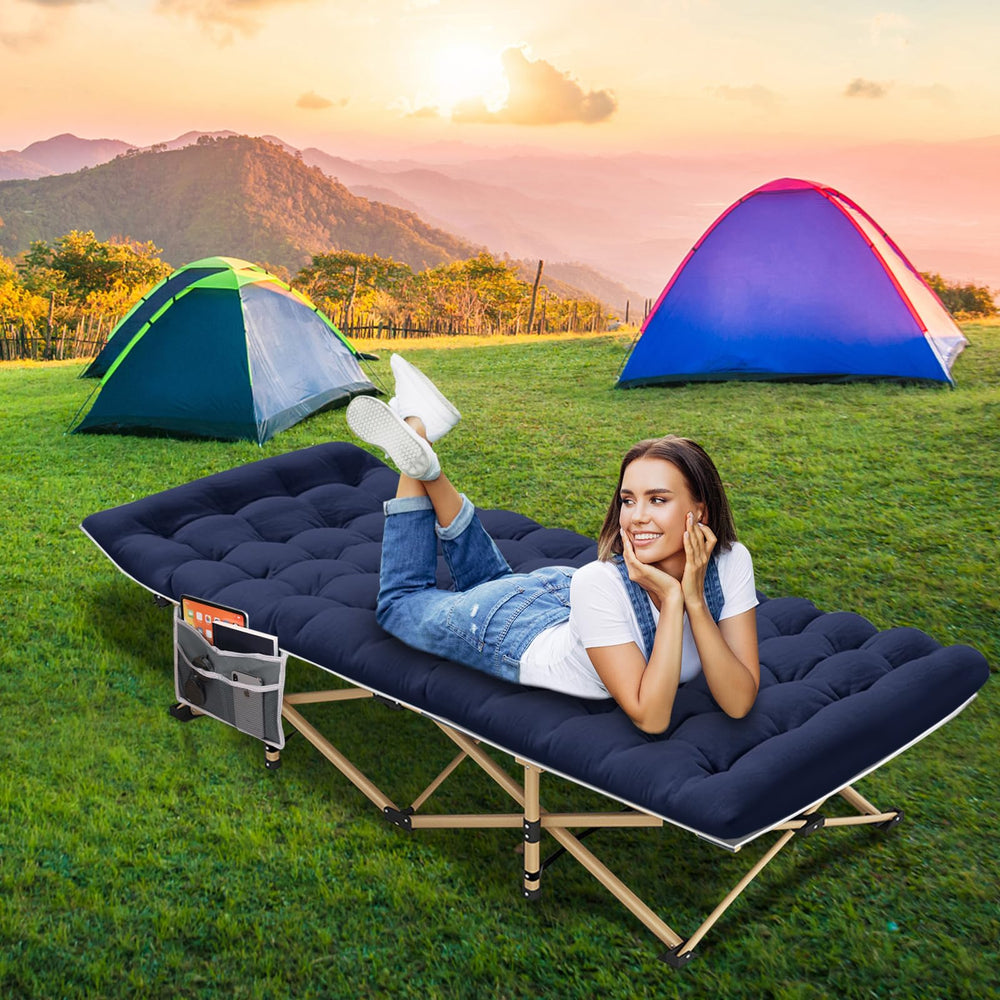 ARAER camping cot portable carry bag enables quick setup and travel.