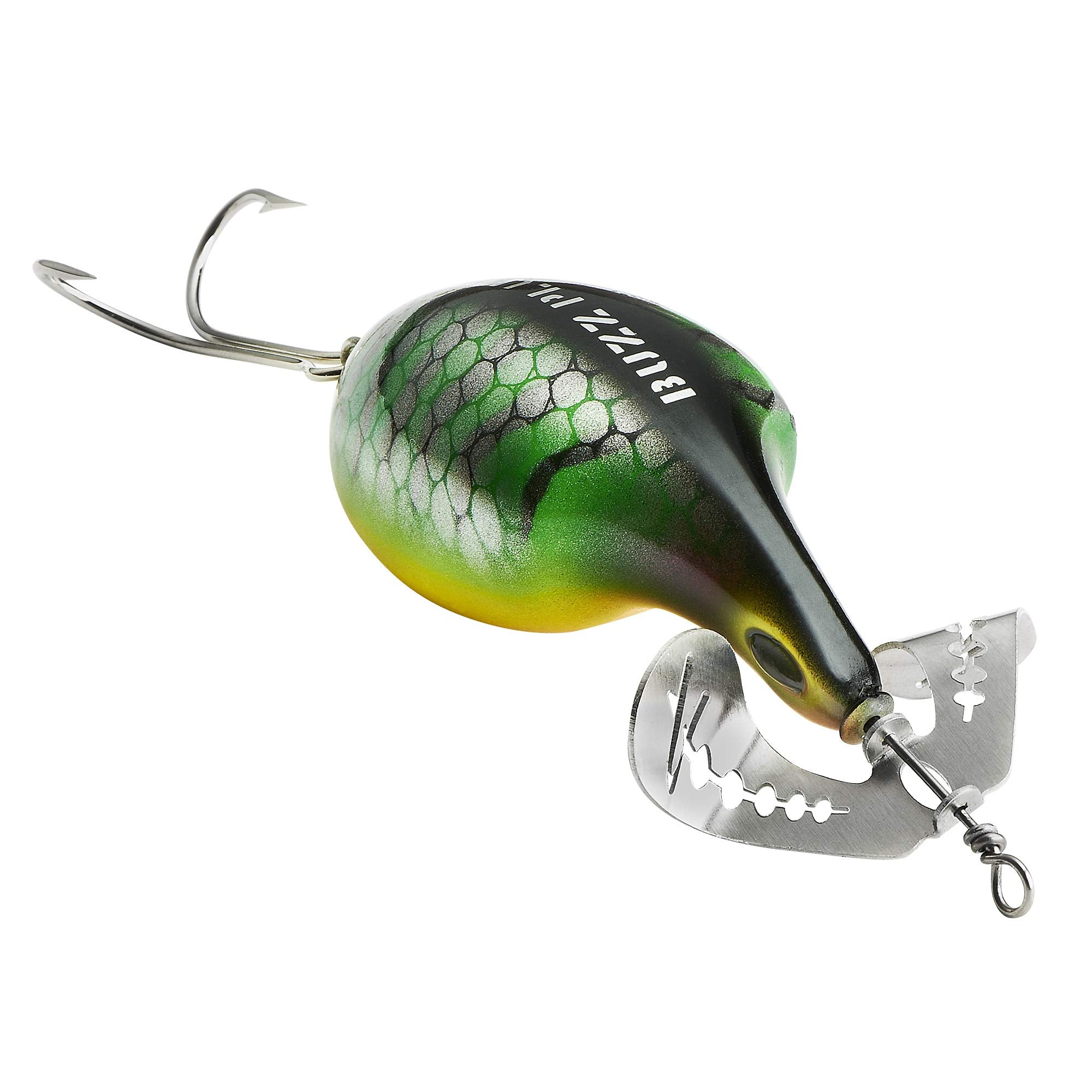 Arbogast Buzz Plug paused action shows rising front blade for precise hook-set.