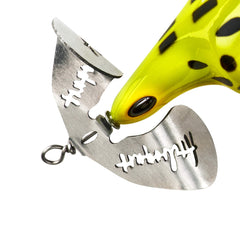 Arbogast Buzz Plug side view shows the upturned double hooks for weedless performance.