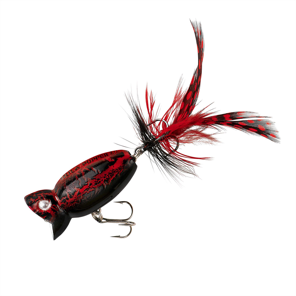Arbogast Hula Popper 2.0 front view in Black Death, classic popping action.