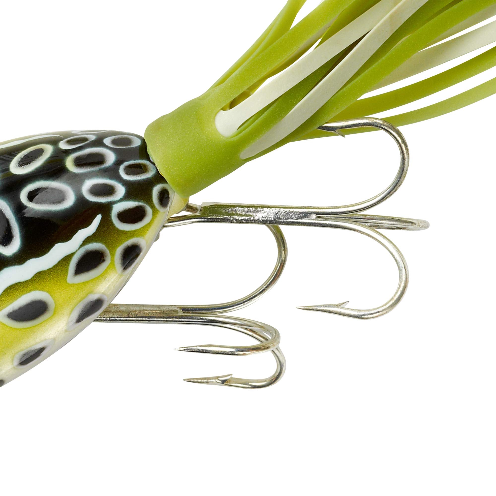 Arbogast Hula Popper pulsating skirt close-up highlighting lifelike movement.