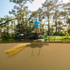 Arbogast Hula Popper pulsating skirt mimics lifelike movement for gamefish.