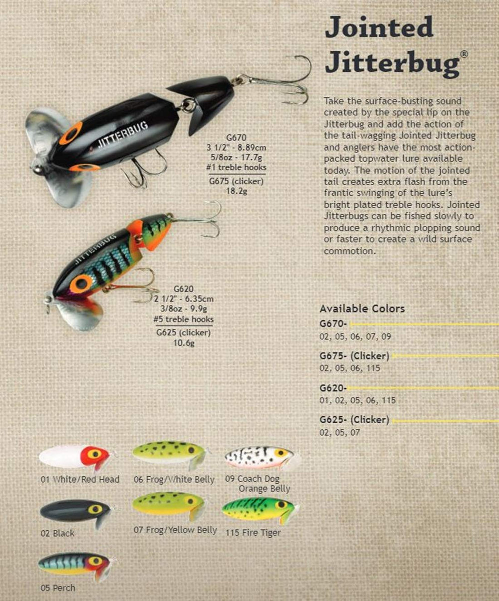 Arbogast Jitterbug topwater lure designed to trigger surface strikes and fast hookups