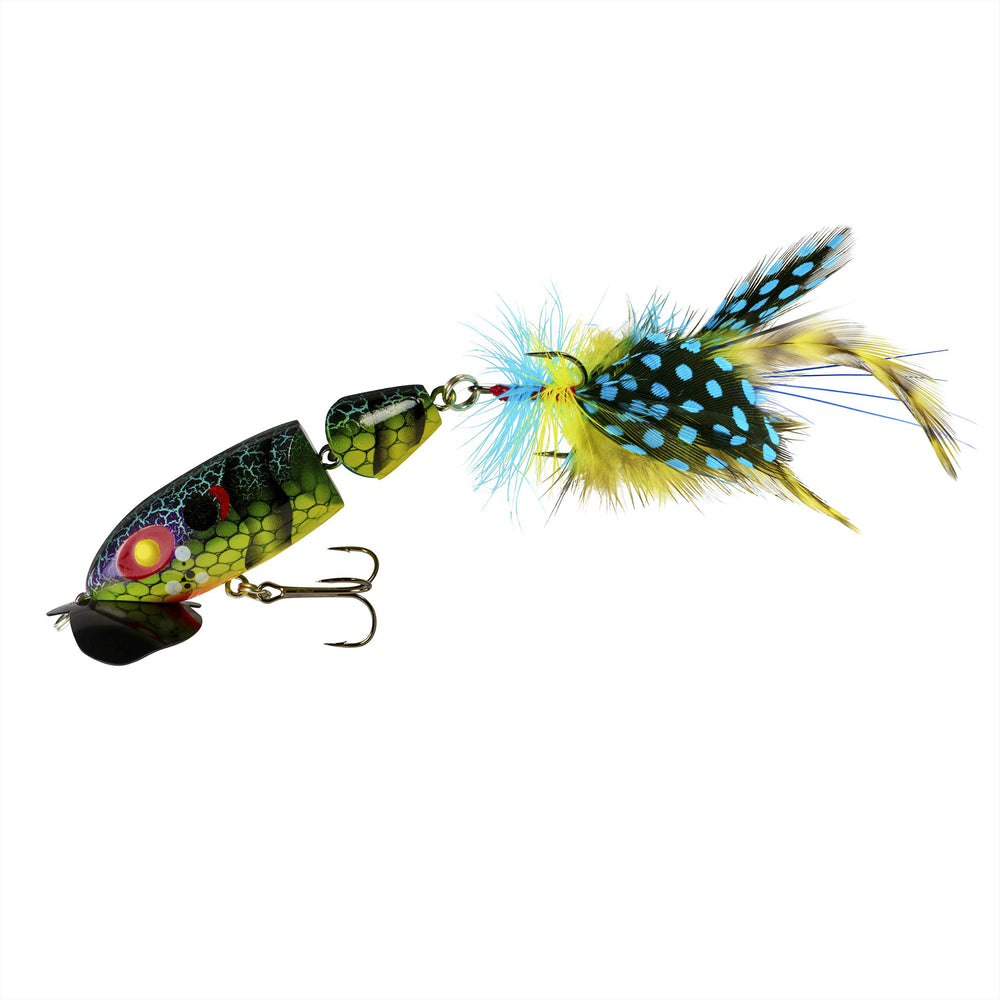 Arbogast Jointed Jitterbug 2.0 front view in Blue Kill showing bold topwater action