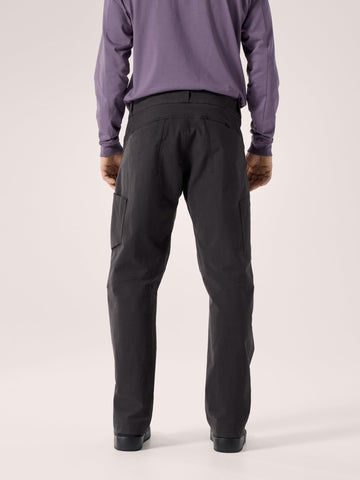 Arc'teryx Cronin Cotton Pant DWR finish close-up demonstrates moisture-shedding performance.