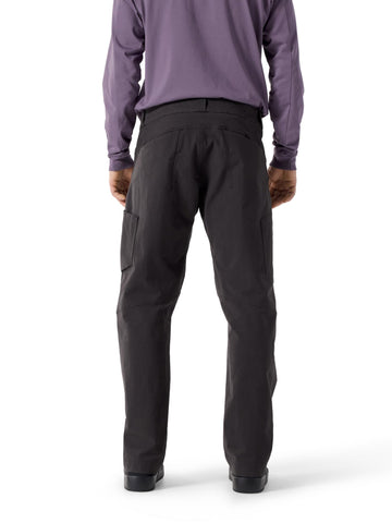 Arc'teryx Cronin left thigh drop-in pocket shown for harness-ready storage.