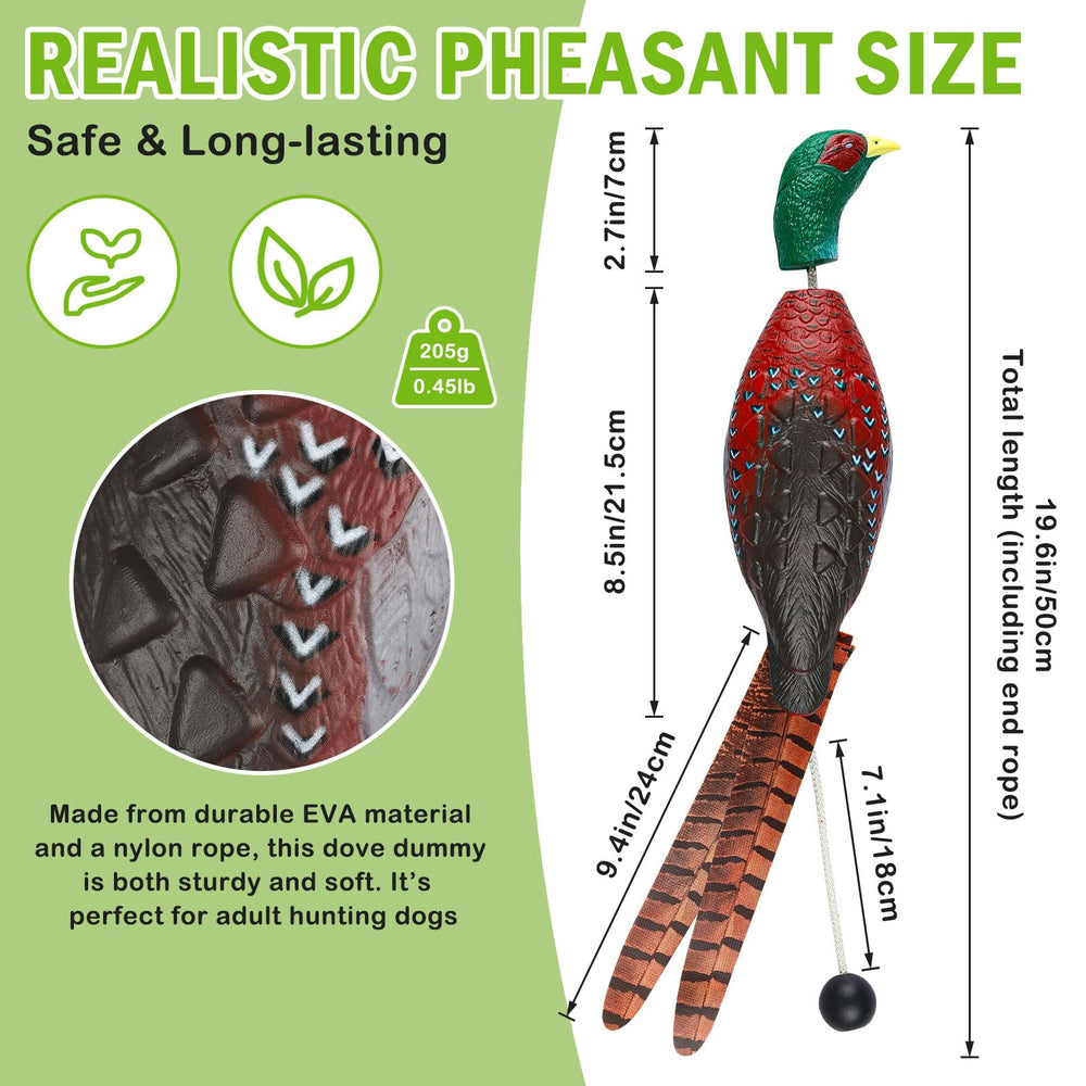 Archerest dead pheasant dummy side view showing vibrant colors for engaging retriever play
