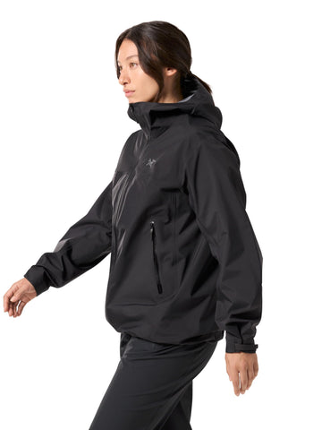 Arc'teryx Beta Jacket Women's storm hood close-up emphasizes weather protection with clear visibility.