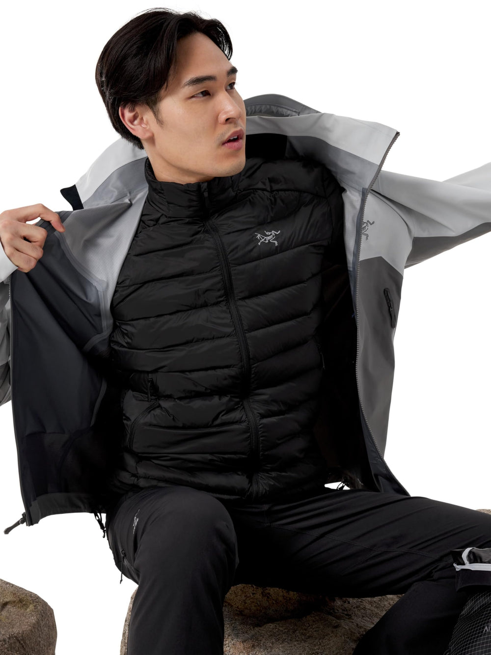 Arc'teryx Cerium Jacket Men StormHood closeup demonstrates weather protection