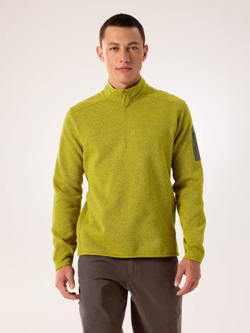 Arc'teryx Covert 1/2 Zip Neck articulated patterning enhances mobility.