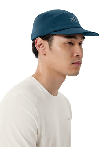Arc'teryx Gamma 5 Panel Cap side view secure fit with adjustable strap.
