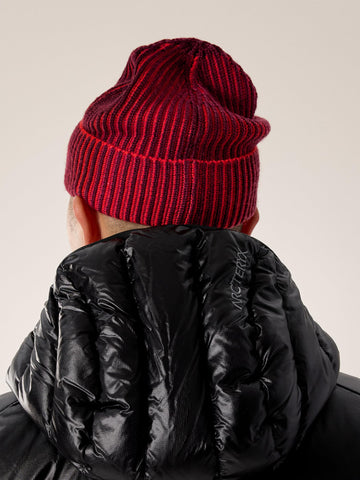 Arc'teryx Ribbed Toque Mars-Dynasty pairs with winter outfits for comfortable hiking.