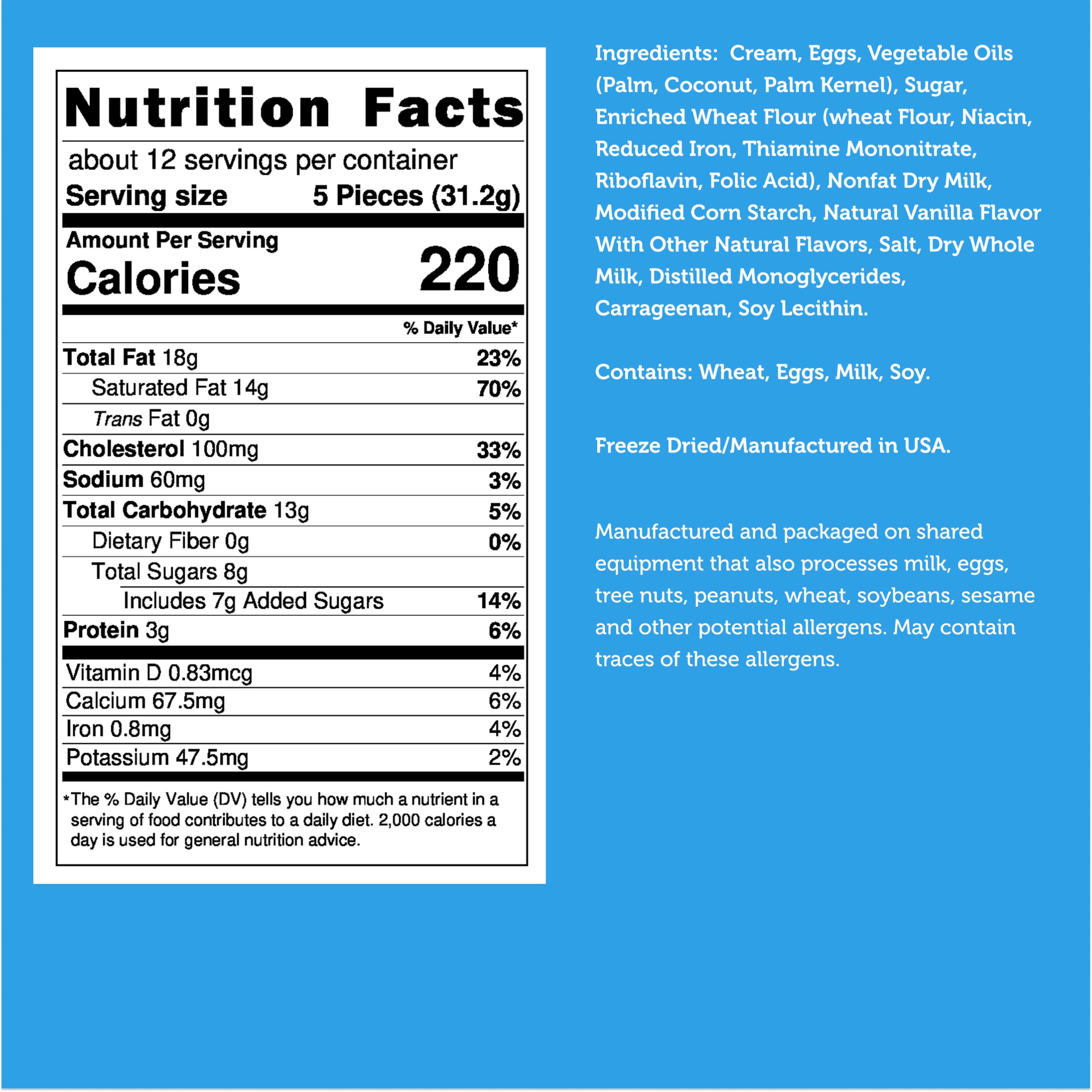 Arctic Farms freeze-dried vanilla cream highlights preserved texture and flavor.