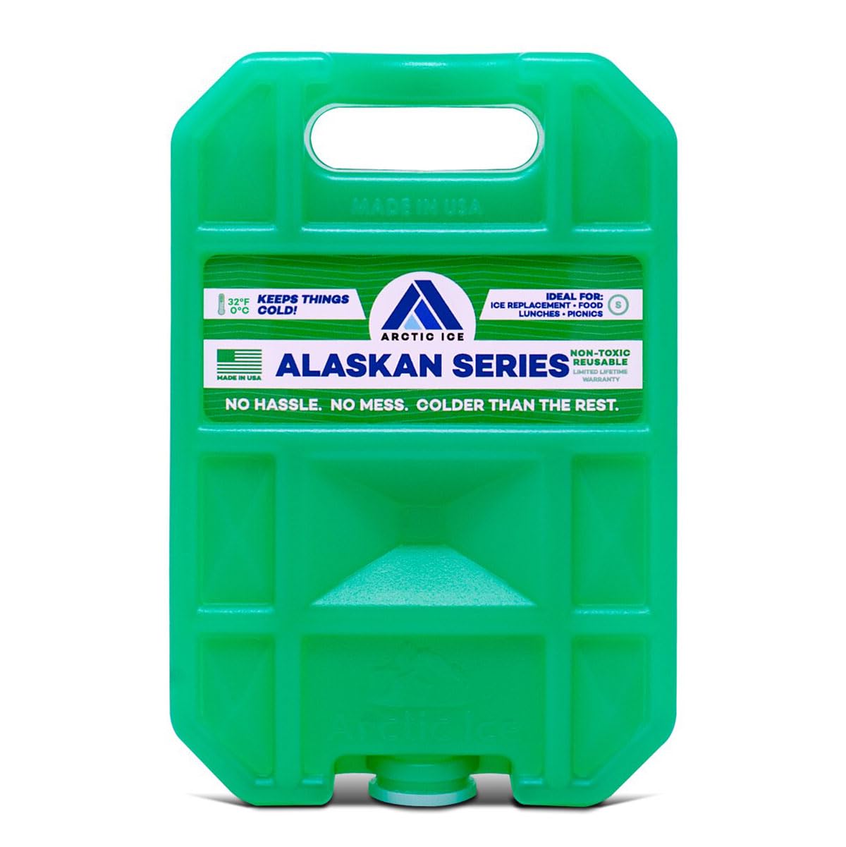 The Arctic Ice Alaskan small pack cap close-up shows a leak-proof seal for transport.
