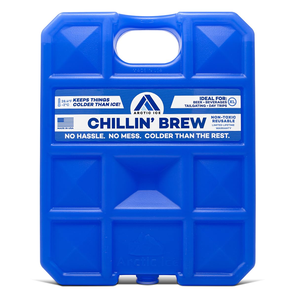 Arctic Ice Chillin' Brew 5lb blue ice pack in cooler for extended beverage chill
