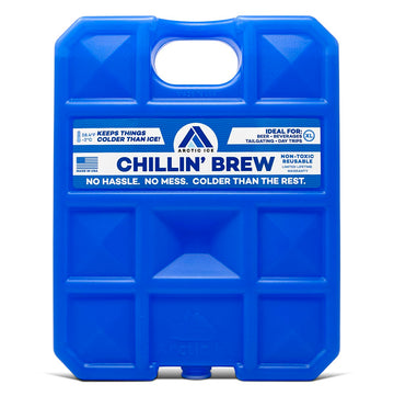 Arctic Ice Chillin' Brew 5lb blue ice pack in cooler for extended beverage chill