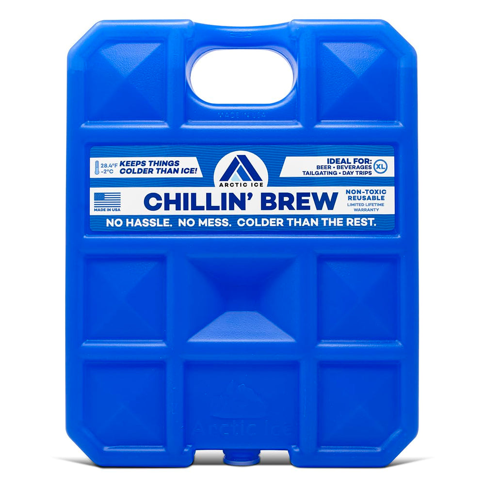 Arctic Ice Chillin' Brew 5lb blue ice pack in cooler for extended beverage chill