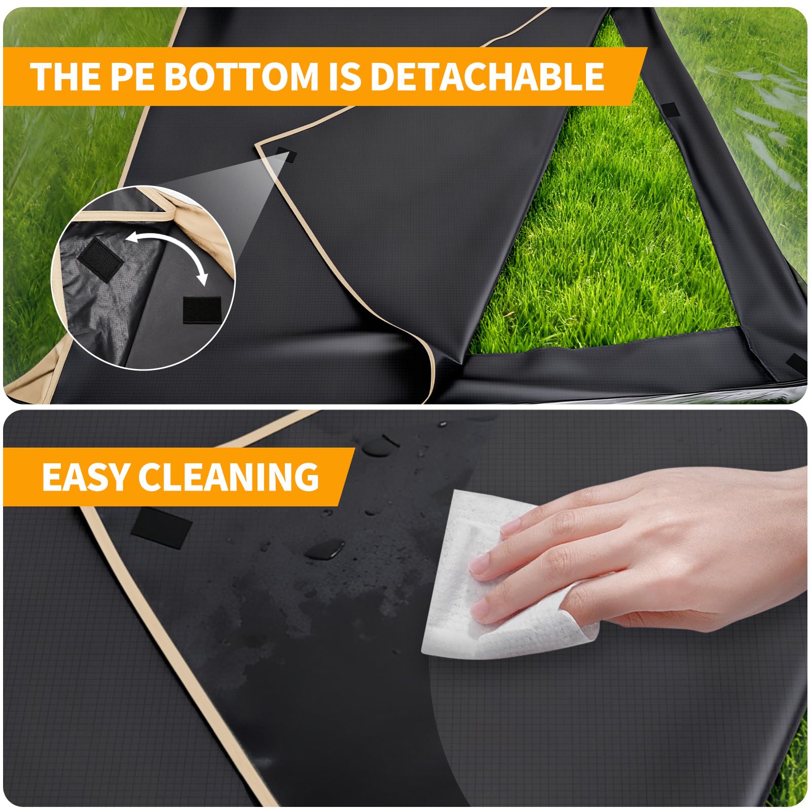 ARCTICSEA beige weatherproof tent exterior demonstrates durable PVC construction.