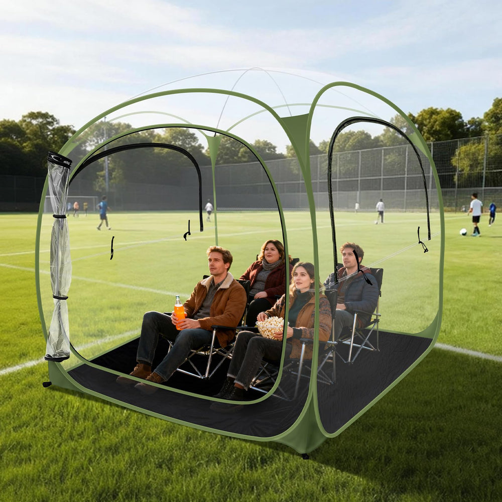 ARCTICSEA thickened PVC sports tent green front view shields players from rain and wind.