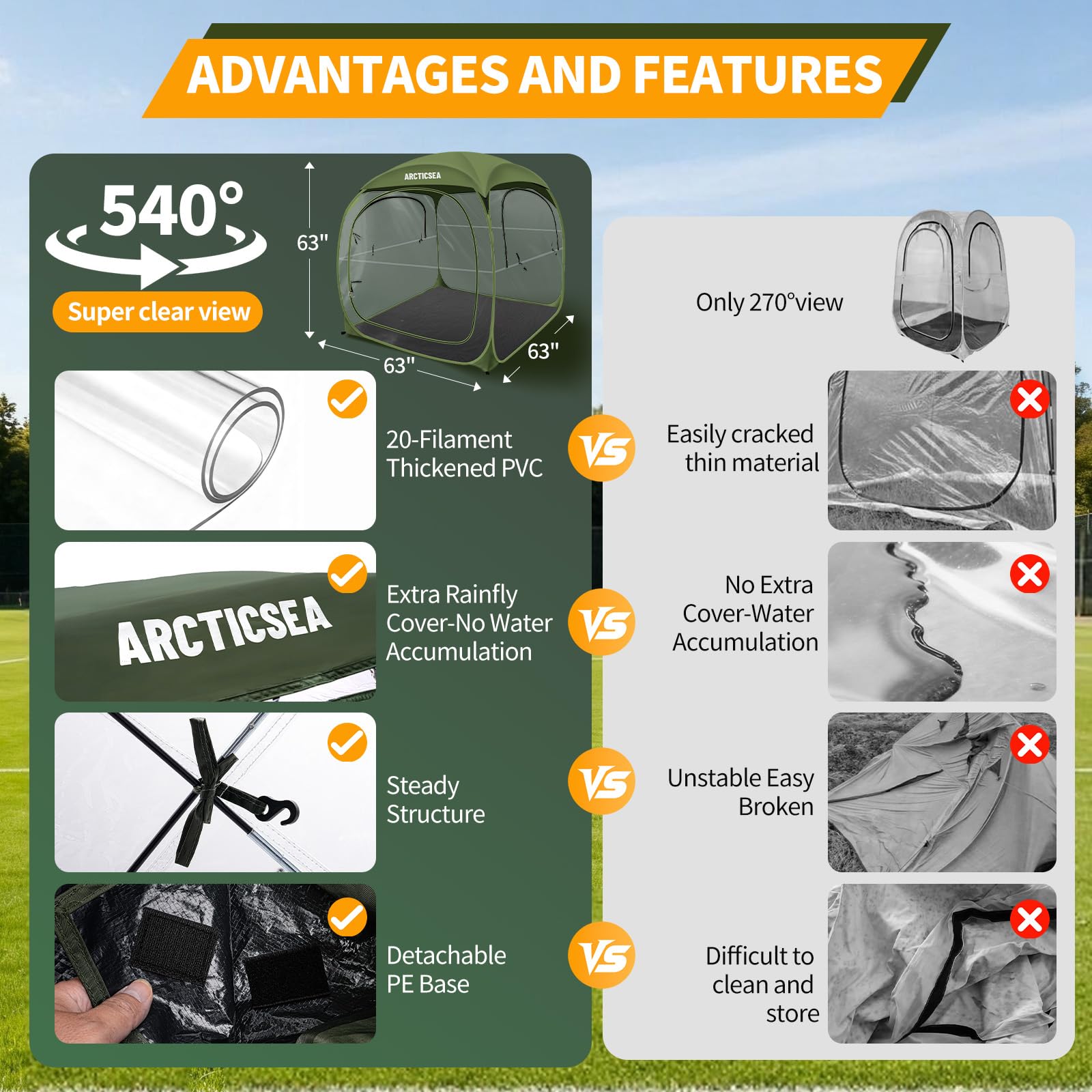 ARCTICSEA thickened PVC sports tent green removable top offers flexible weather protection.